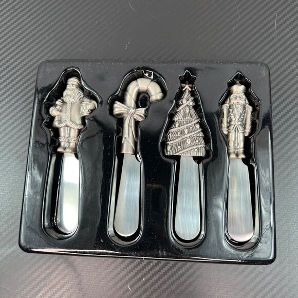 Belk Holiday Cheese Butter Spreaders Santa Candy Cane Nutcracker Tree Set of 4 - Picture 2 of 8